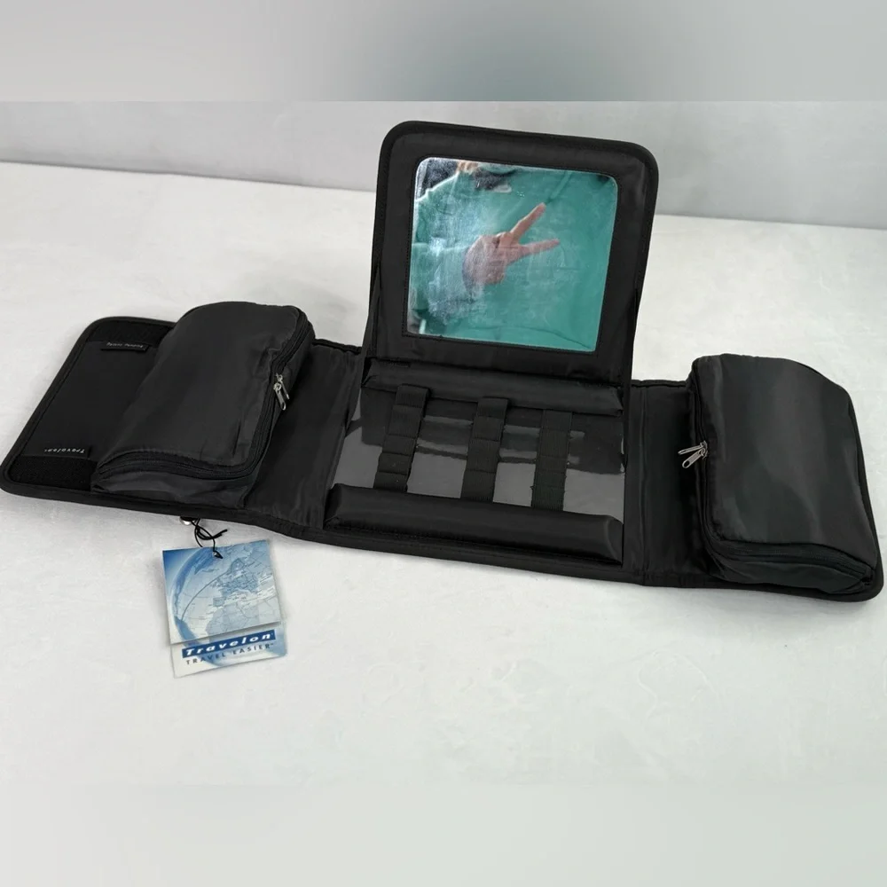 Makeup Mirrored Travelon Brush Makeup Portable Vanity Compact Toiletry‎ Black